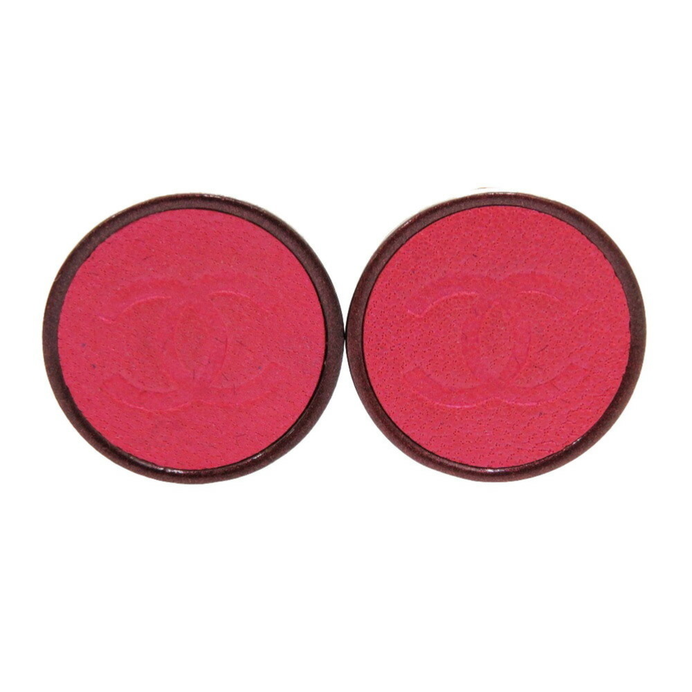 CHANEL Authentic Pink Leather Logo Earrings - Picture 2 of 5
